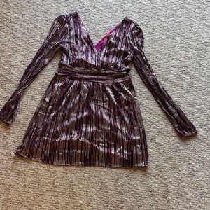 Lilly Pulitzer Metallic Purple Pleated Long-Sleeve Romper